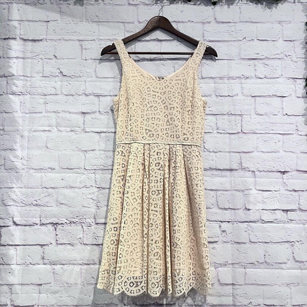 J. Crew Cream Swirling Lace‎ Dress Fit And Flare Size 4 Lined Special Occasion